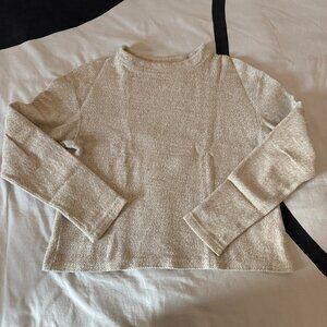Chic Cream Textured Long Sleeve Mock Neck Top Lightweight Sz M